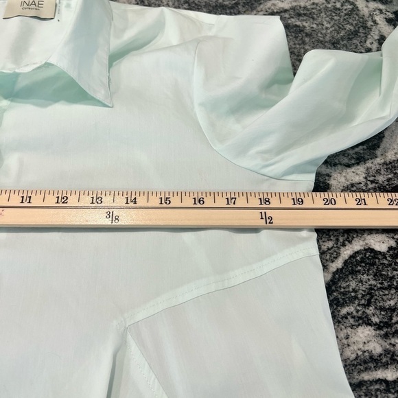 INAE collection light mint generous fit buttoned down long sleeve shirt dress - Picture 12 of 17
